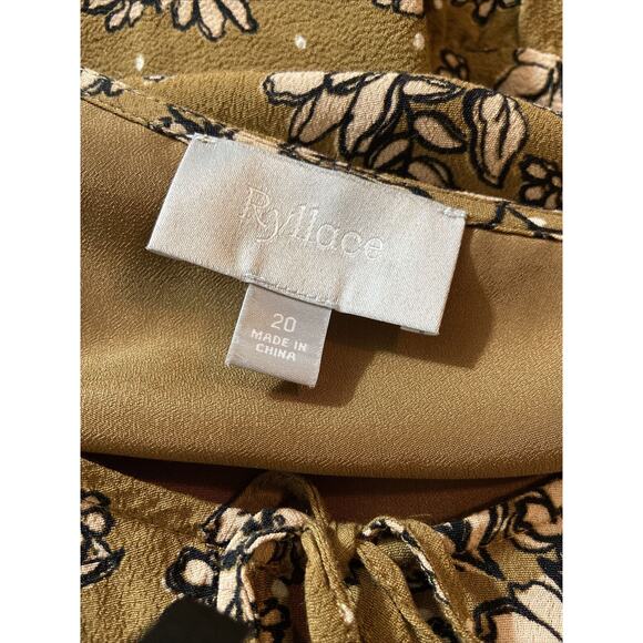 Ryllace Peasant 100% VISCOSE Mustard Promenade Tiered Floral Dress Plus Sz 20 1x - Picture 4 of 9